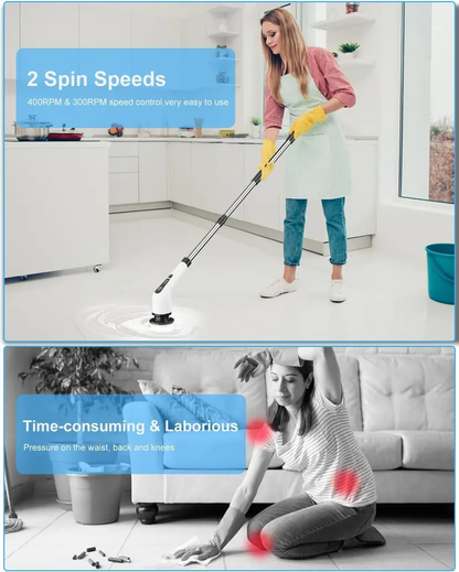 9-in-1 Electric Spin Scrubber with Adjustable Handle & 9 Brush Heads