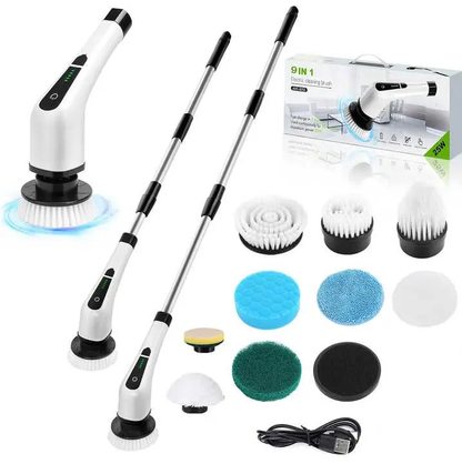 9-in-1 Electric Spin Scrubber with Adjustable Handle & 9 Brush Heads